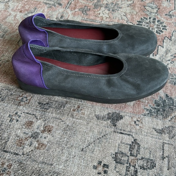 Arche Achette Nubuck Leather Gray and Purple Cushioned Ballet Flats - Picture 4 of 6